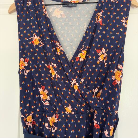 ModCloth Spring It On Me Wrap Top Cap sleeve Floral V-Neck Ruched Tie Bow Navy - Picture 3 of 11